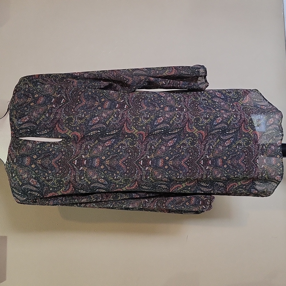 Ruff Hewn Grey Paisley Lined Dress Top with Olive and Rust Accents - Picture 7 of 14